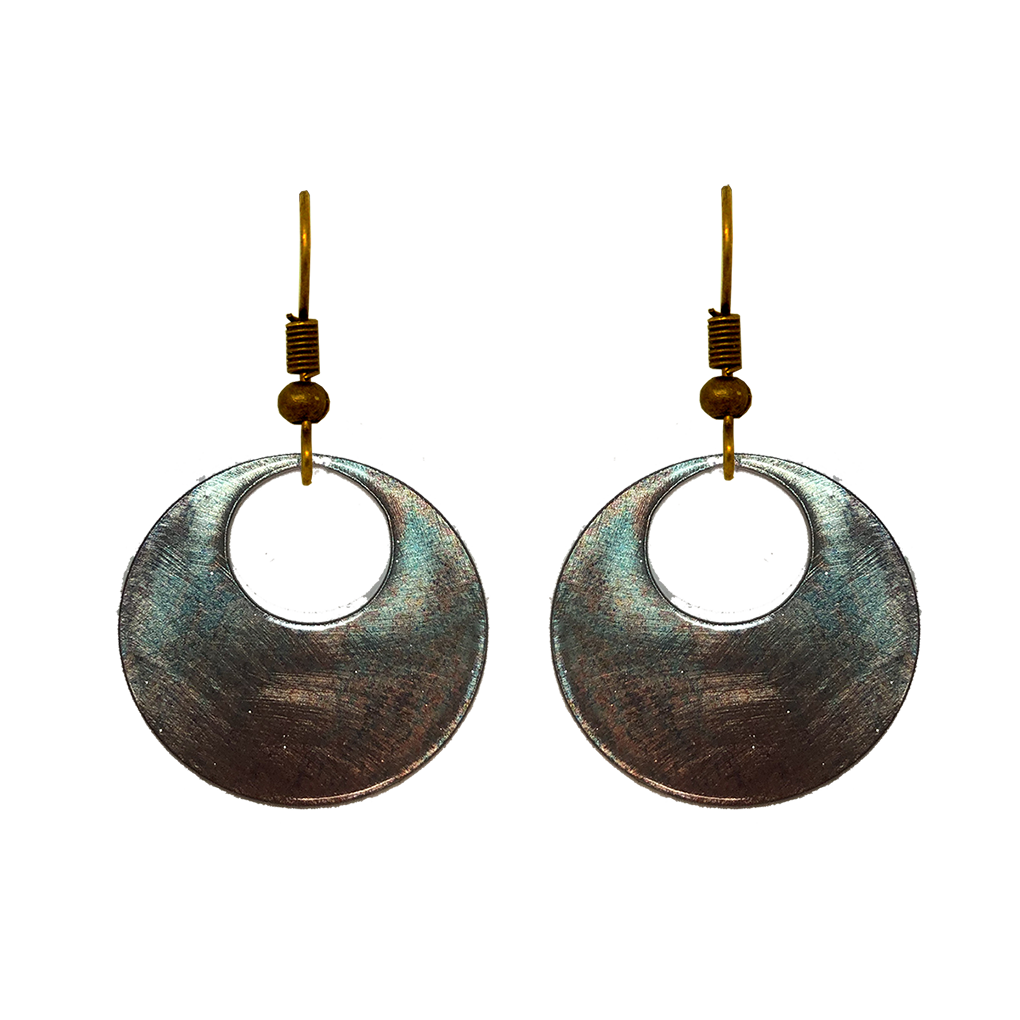 Rusty Turquoise Metallic Circular Eye Earrings