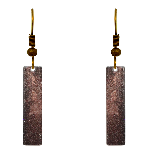 Antique Bronze 2" Metallic Slender Rectangle Earrings, Item# 2417
