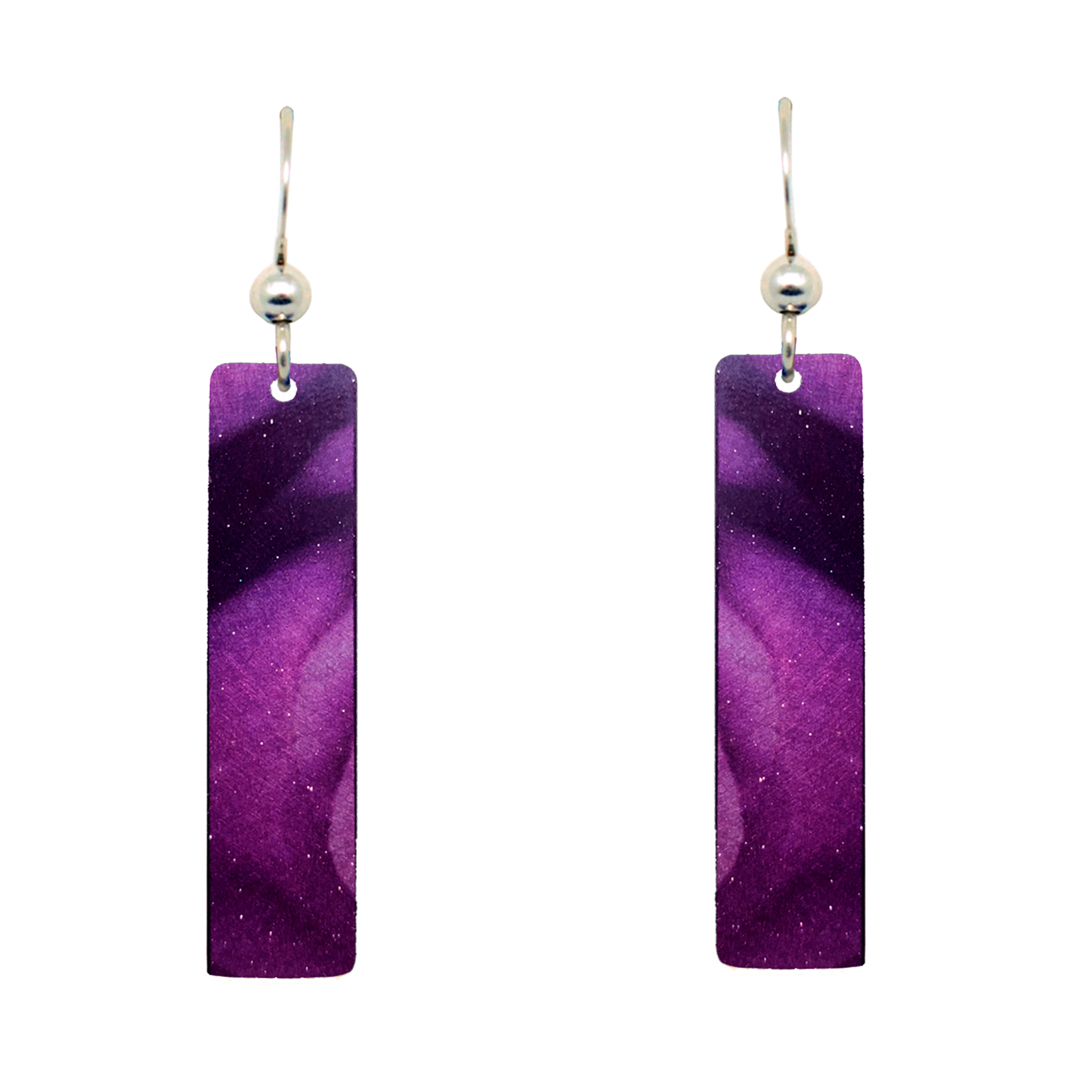 Violet Floral 2" Metallic Slender Rectangle Earrings