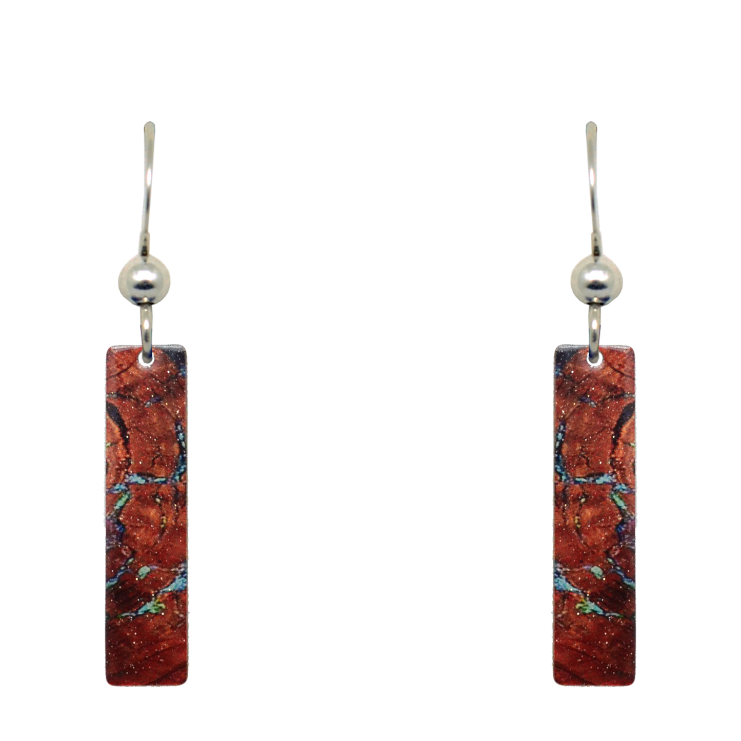 Petrified Wood 2" Metallic Slender Rectangle Earrings