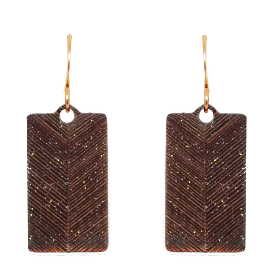 Bronze Blinds Metallic 1.25 inch Rectangular Earrings, Item# 2427