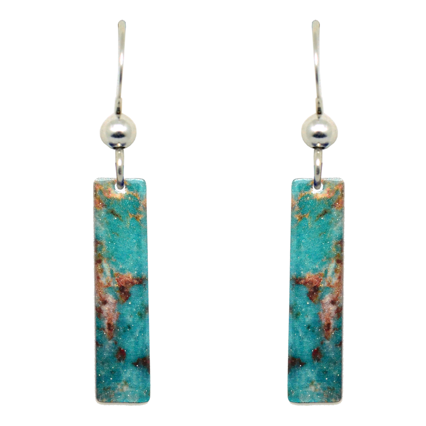 Turquoise Stone 2" Metallic Slender Rectangle Earrings