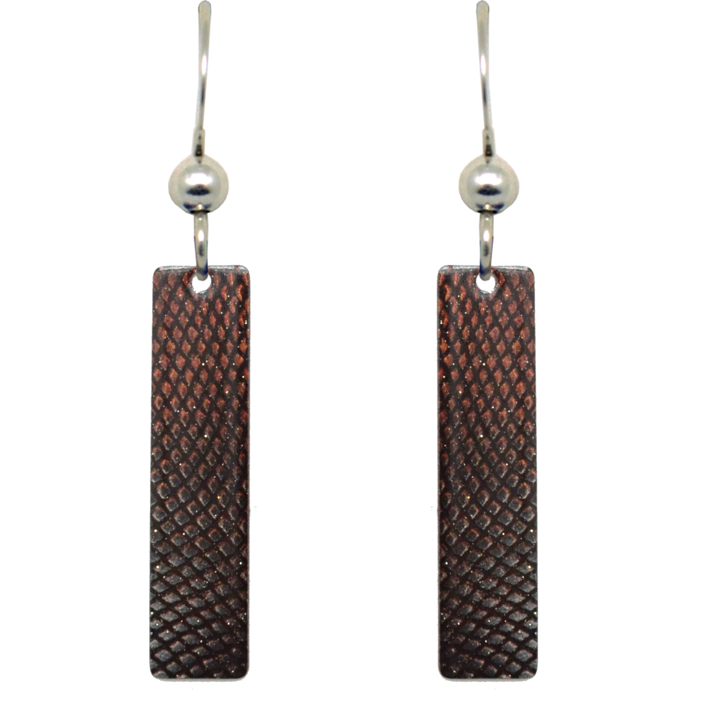 Armour / Snakeskin 2" Metallic Slender Rectangle Earrings, Sterling Silver Earwires, Item# 2429