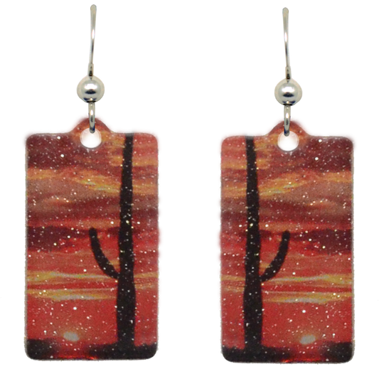 Cactus Sunset Metallic 1.25 inch Rectangular Earrings, sterling silver French hooks, Item# 2431