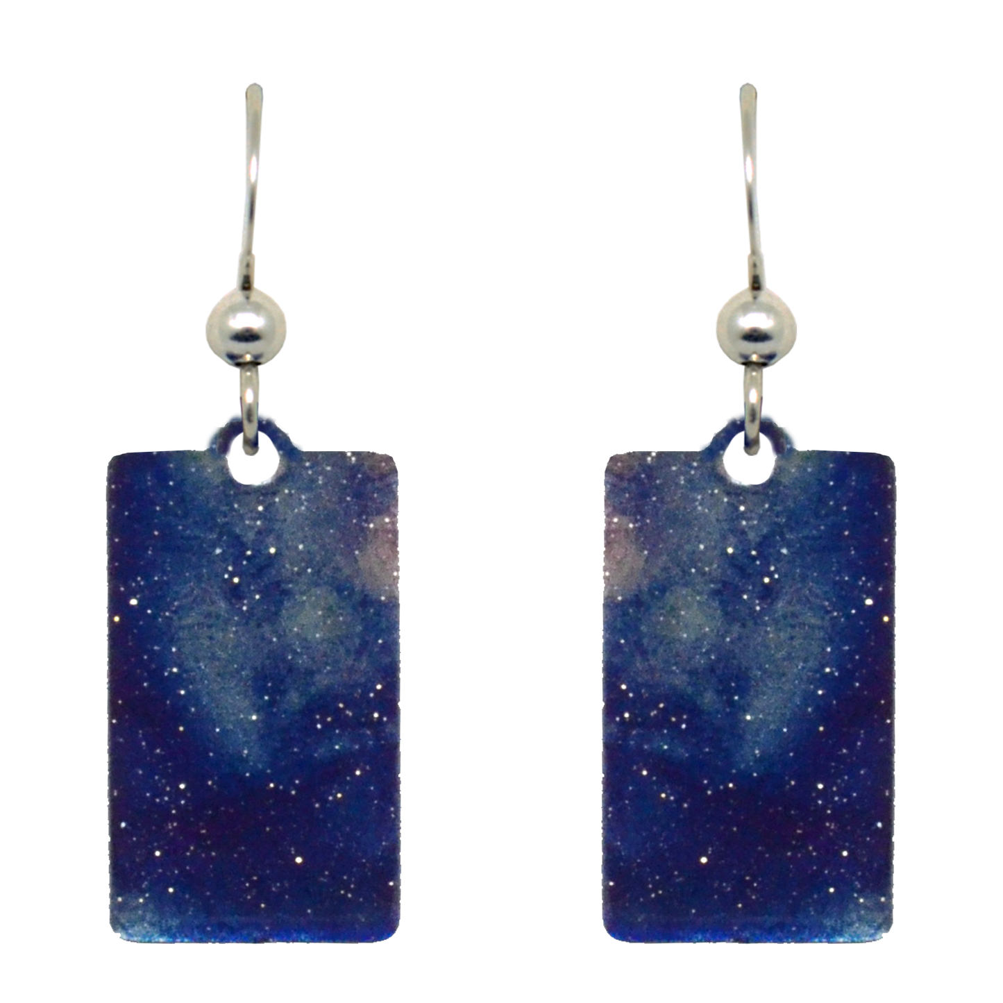 Blue Water Color Metallic 1.25 inch Rectangular Earrings, Sterling Silver Earwires, Item# 2432