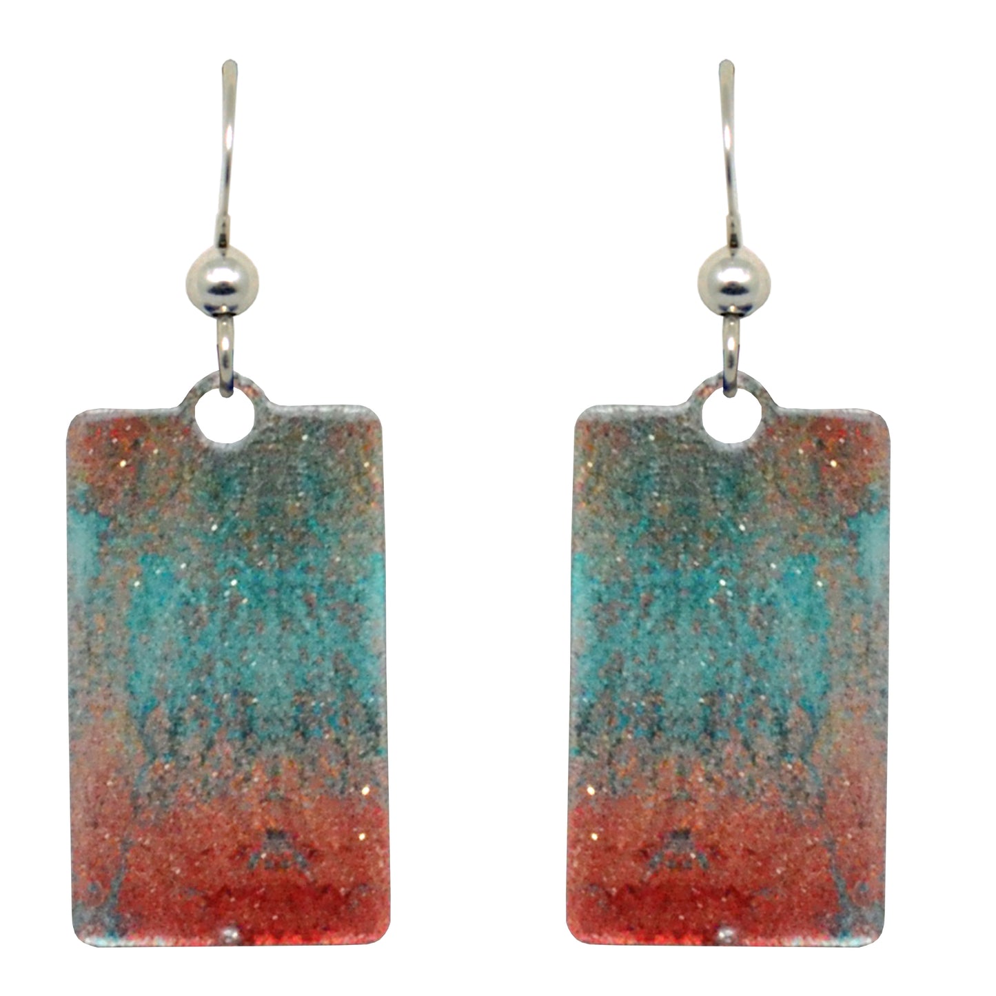 Turquoise Patina Metallic 1.25 inch Rectangular Earrings