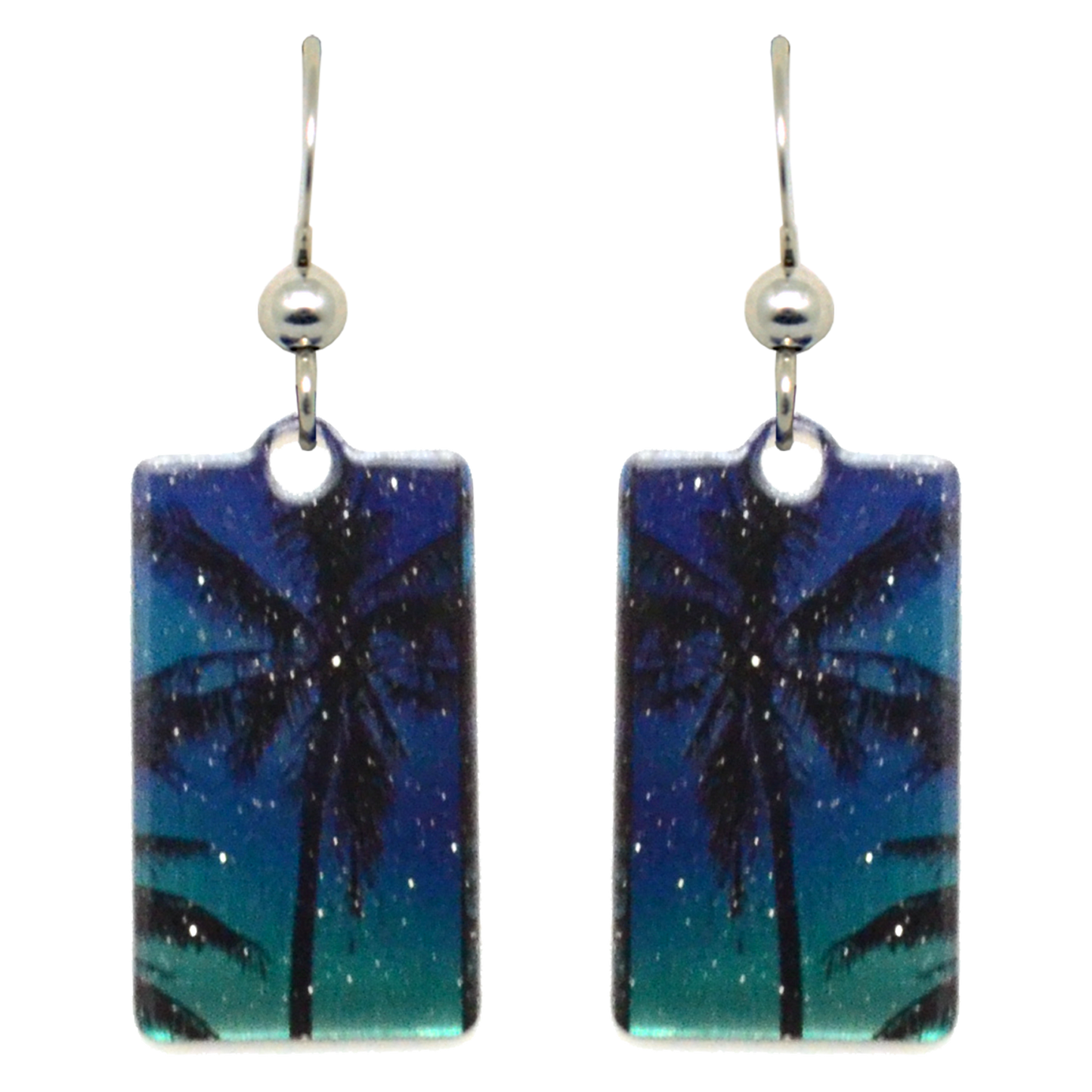 Aurora Palms Metallic 1.25 inch Rectangular Earrings, Sterling Silver Earwires, Item# 2435