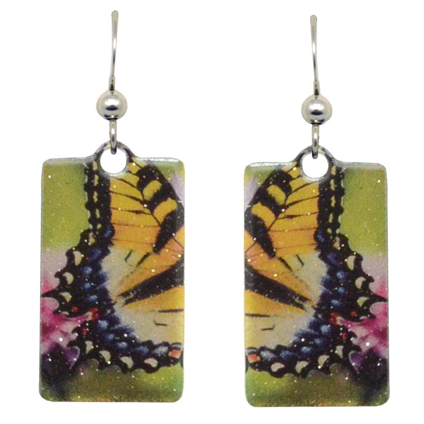 Yellow Swallowtail Metallic 1.25 inch Rectangular Earrings