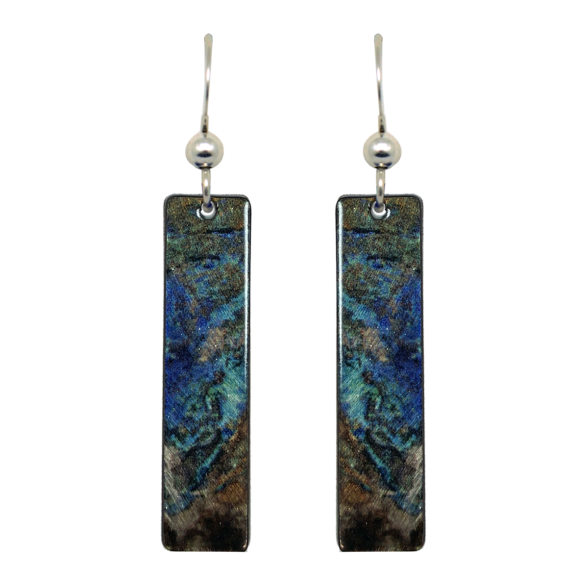 Azurite 2" Metallic Slender Rectangle Earrings, Sterling Silver Earwires, Item# 2442