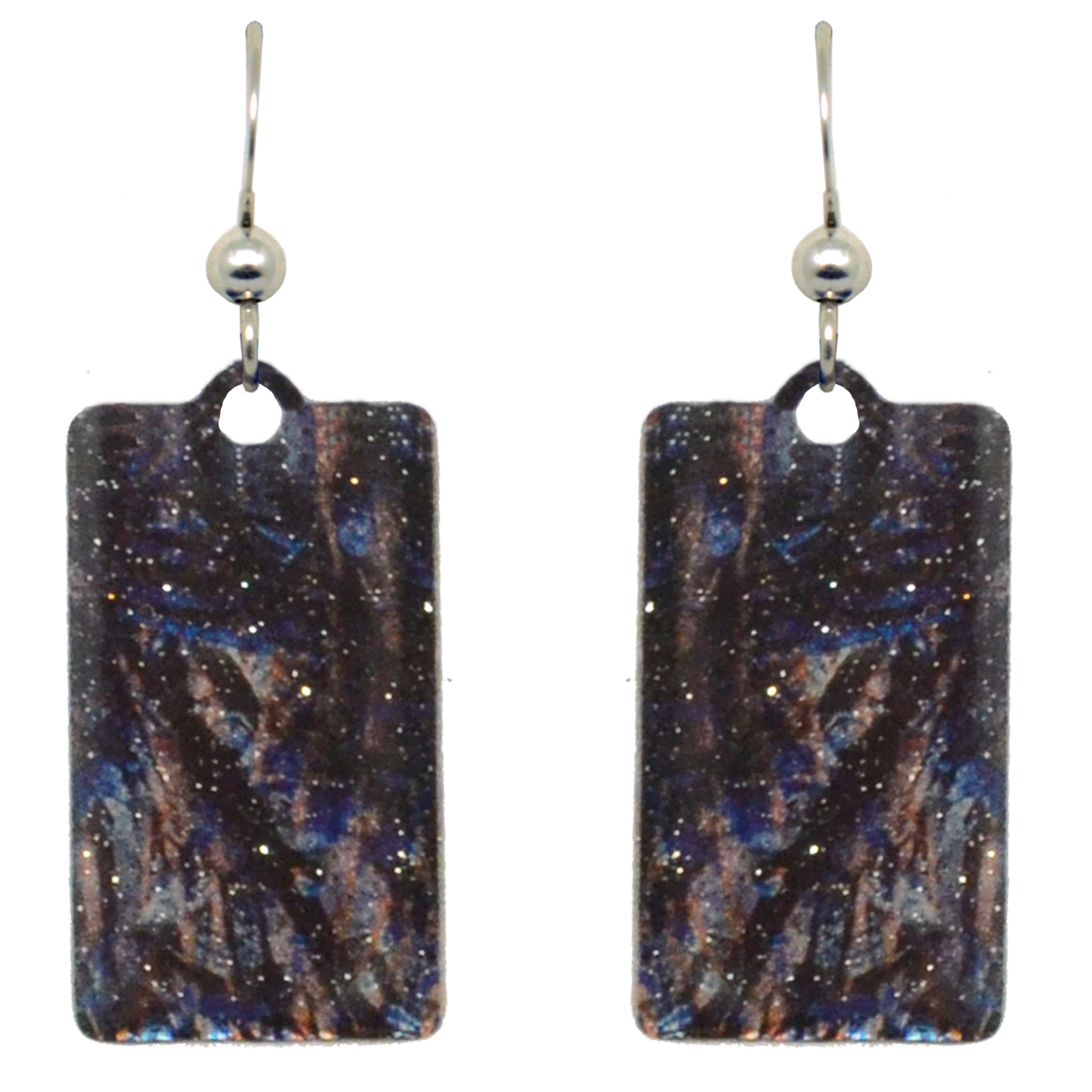 Blue Metal Grunge Metallic 1.25 inch Rectangular Earrings, Sterling Silver Earwires, Item# 2447