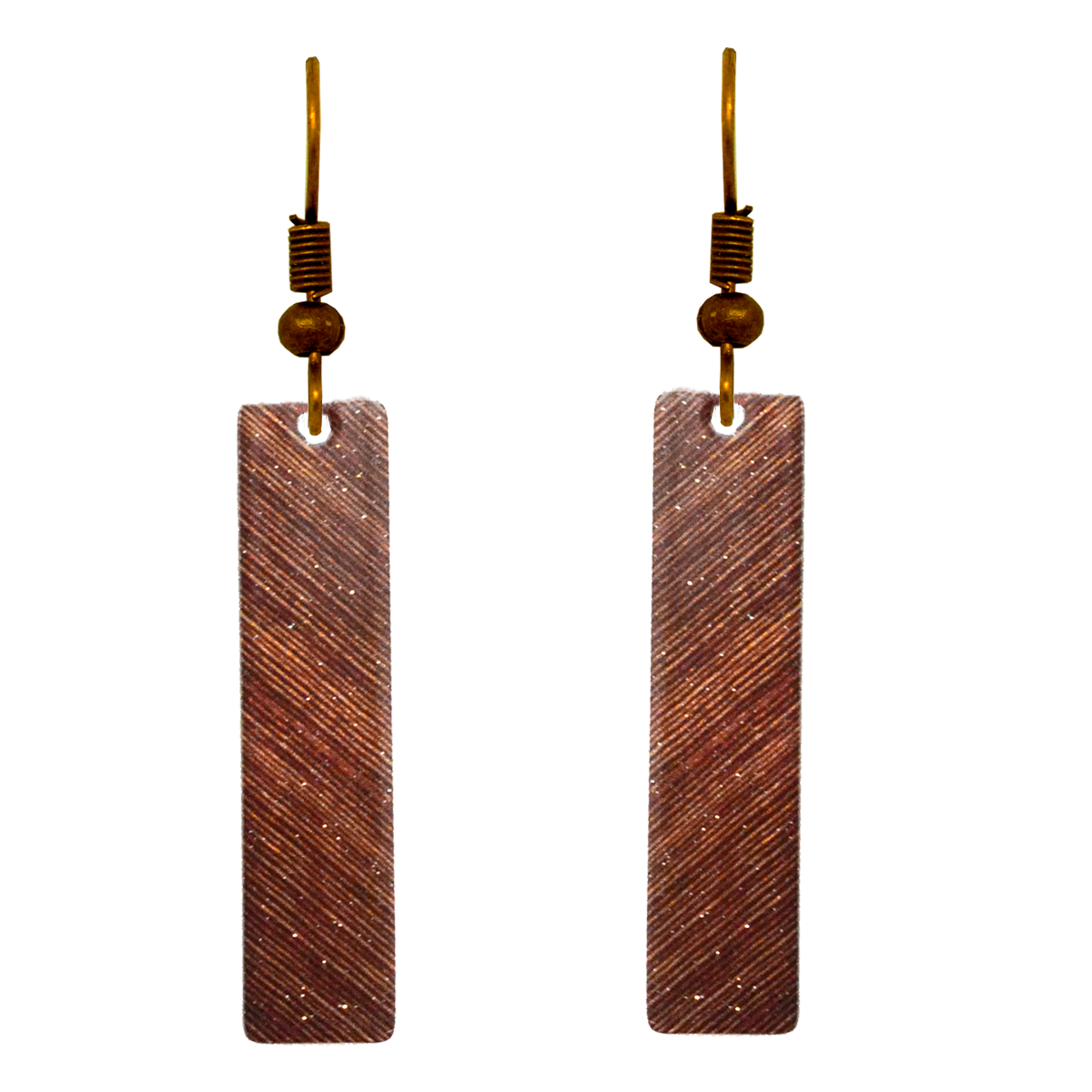 Bronze Blinds 2" Metallic Slender Rectangle Earrings, Item# 2455