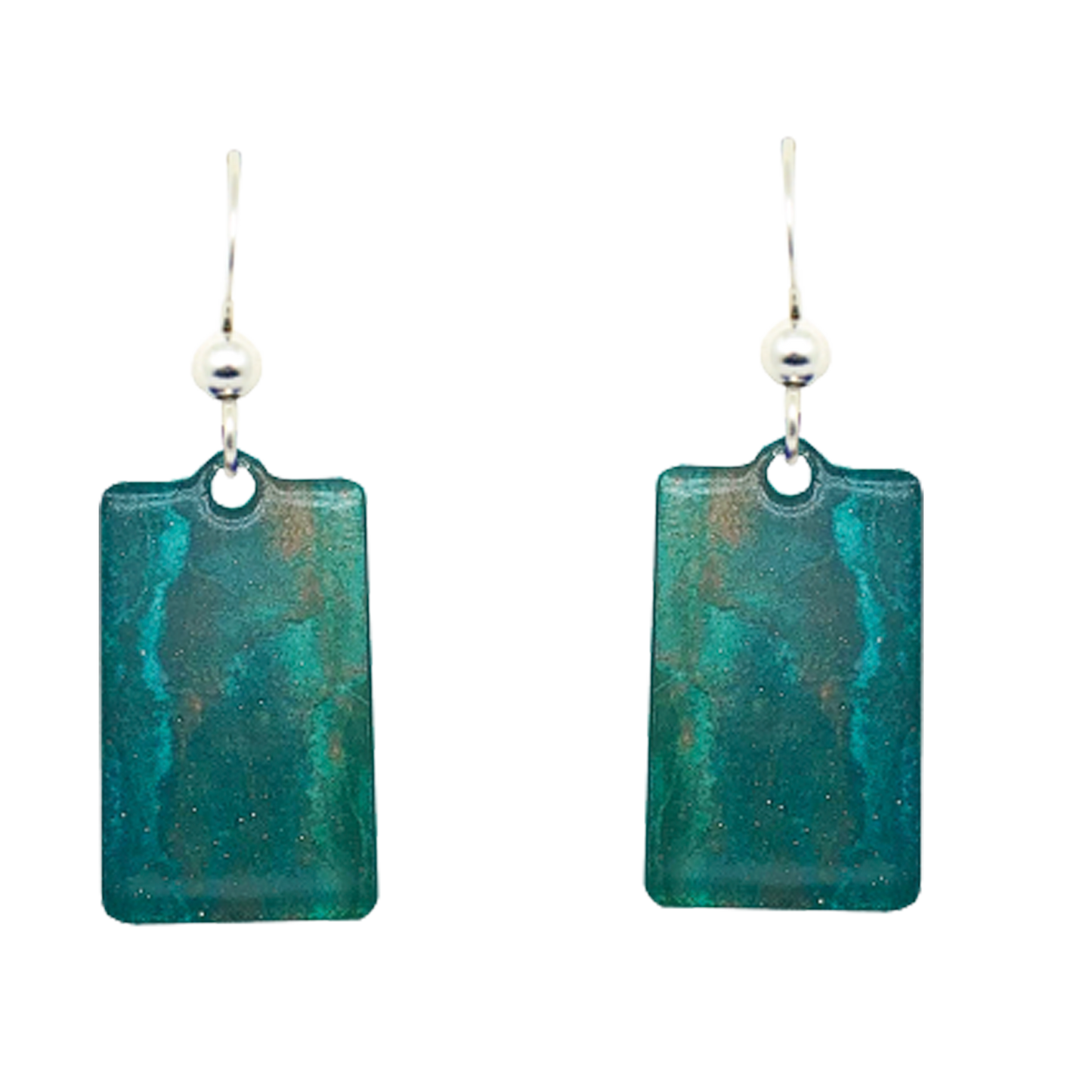 Rusty Turquoise Metallic 1.25 inch Rectangular Earrings