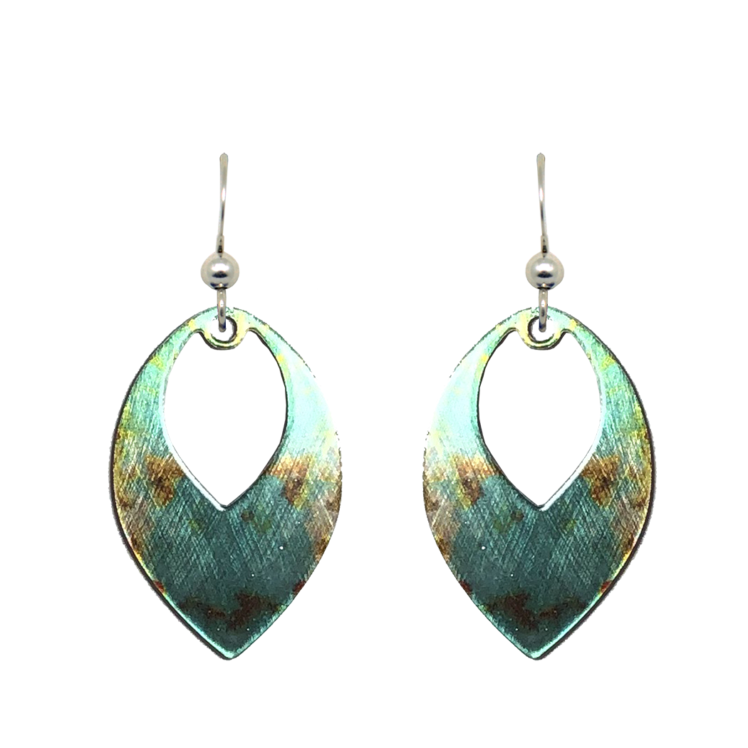 Turquoise Stone Metallic 1.5 inch Open Leaf Earrings