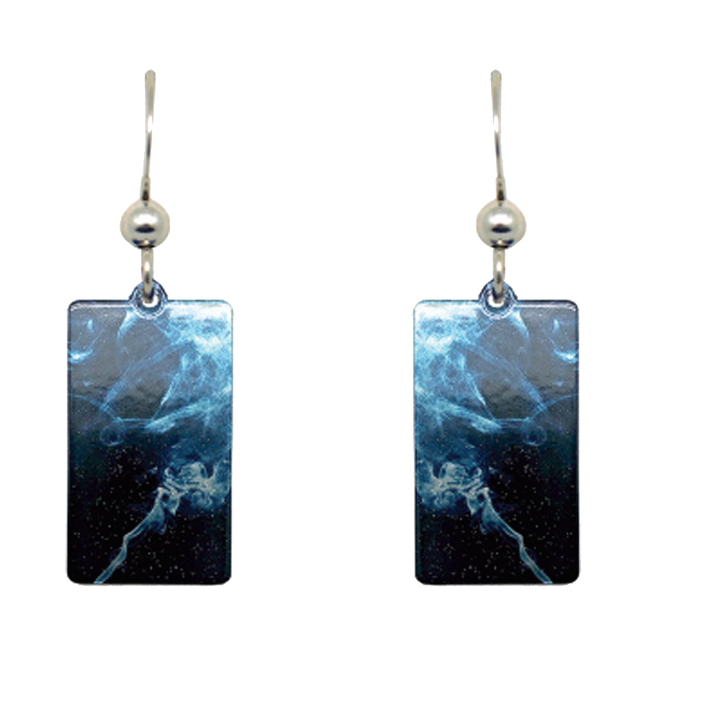 Blue Smoke Metallic 1.25 inch Rectangular Earrings, Sterling Silver Earwires, Item# 2468