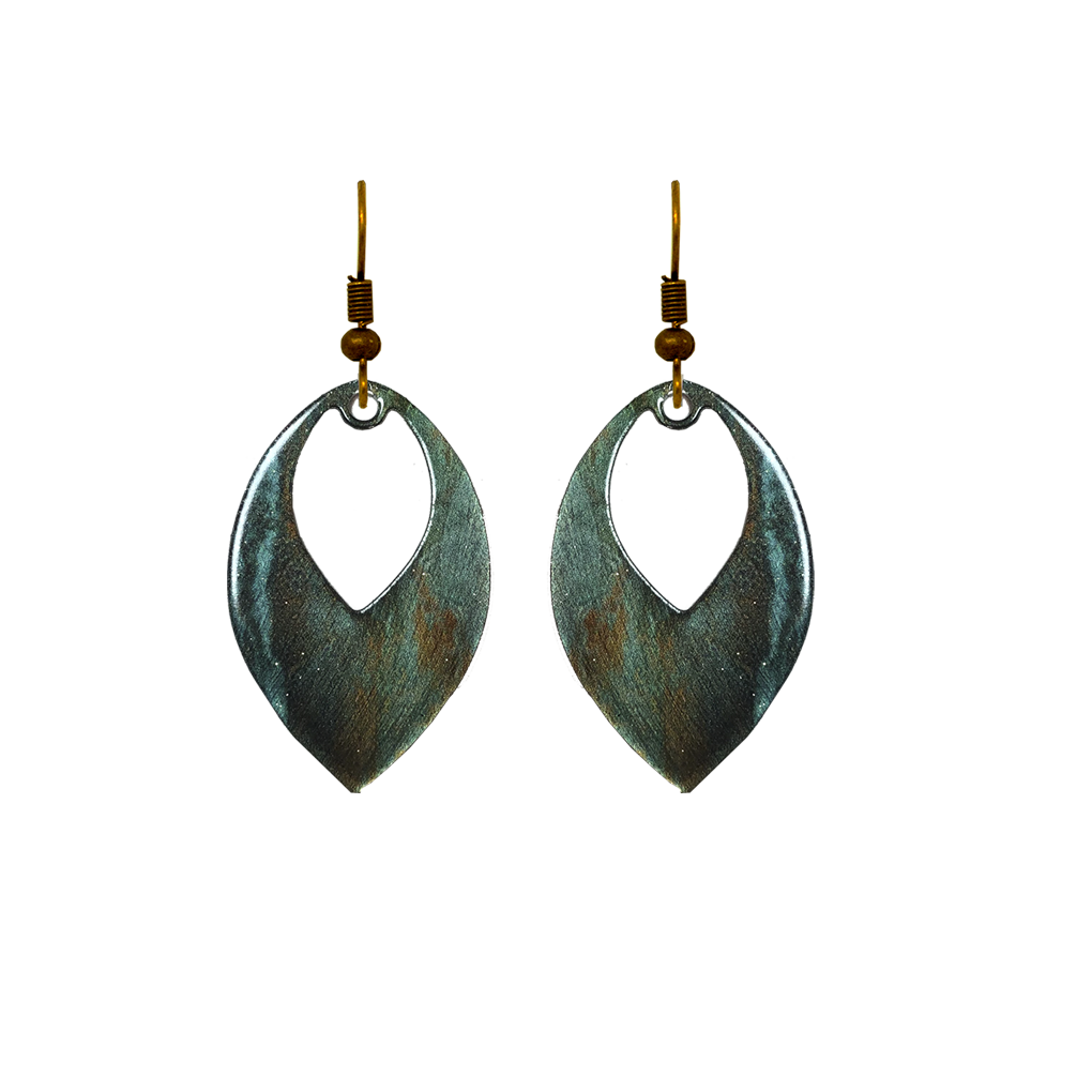 Rusty Turquoise Metallic 1.5 inch Open Leaf Earrings