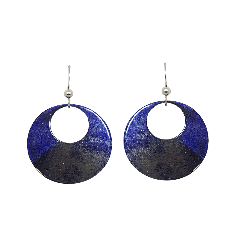 Blue Water Color Metallic Circular Eye Earrings, Sterling Silver Earwires, Item# 2473