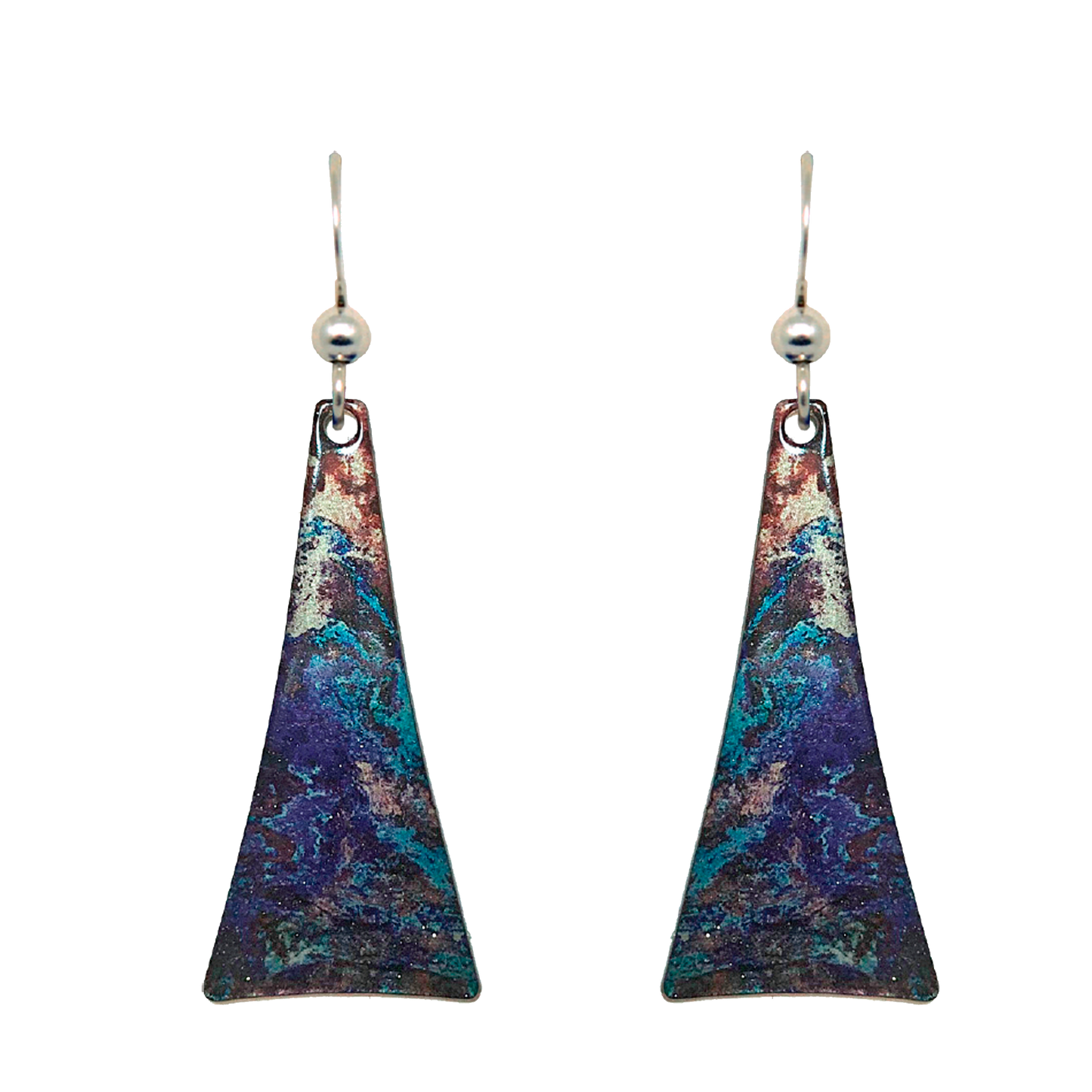 Azurite Metallic 2" Triangular Taper Earrings, Sterling Silver Earwires, Item# 2478