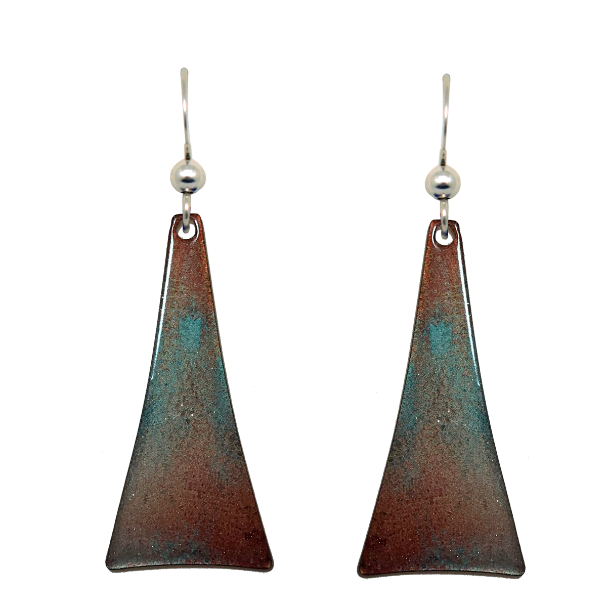 Turquoise Patina Metallic 2" Triangular Taper Earrings