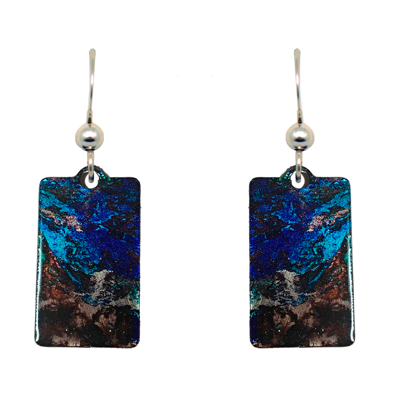 Azurite Metallic 1.25 inch Rectangular Earrings, Sterling Silver Earwires, Item# 2480