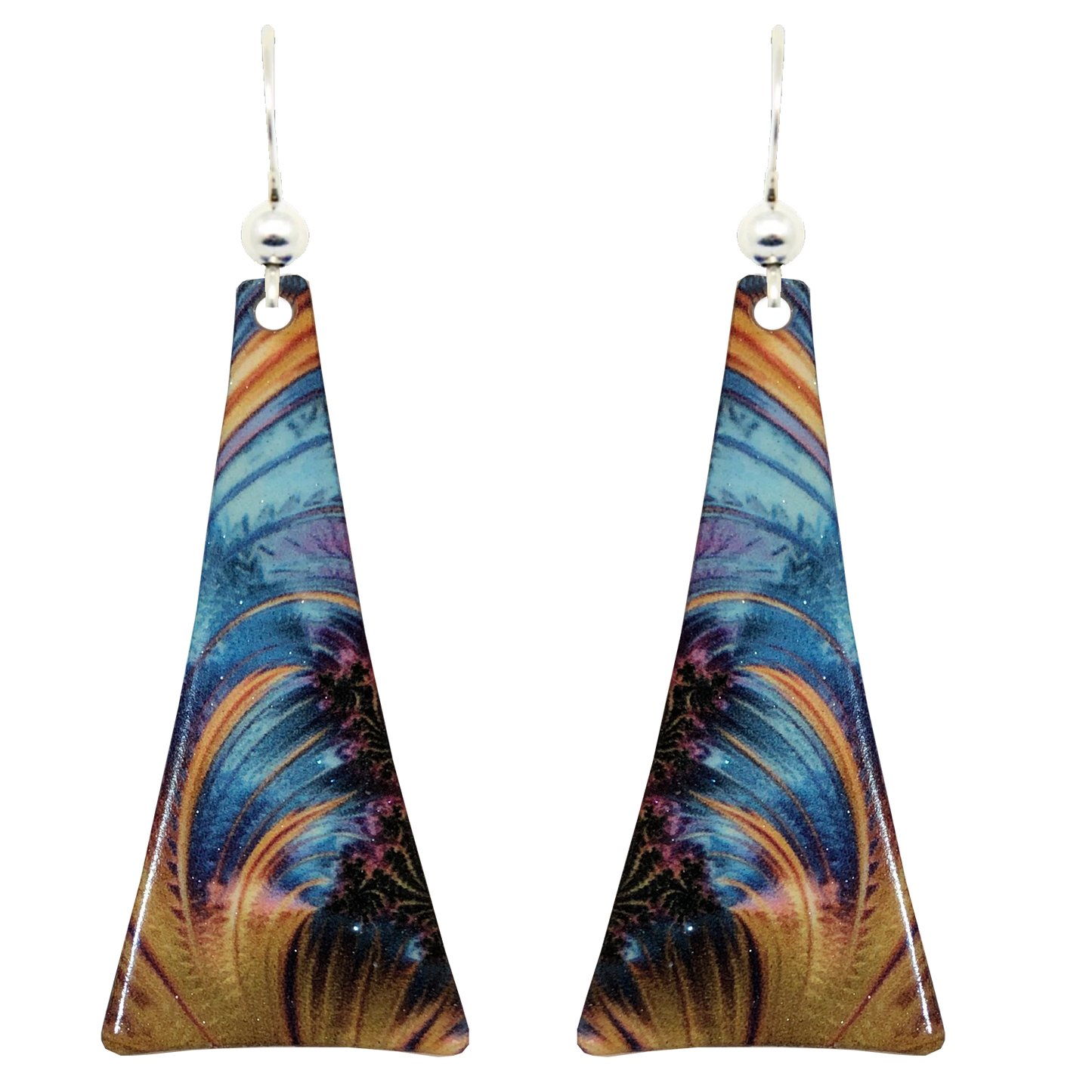 Blue & Gold Swirl Taper Earrings, Sterling Silver earwires, #2526
