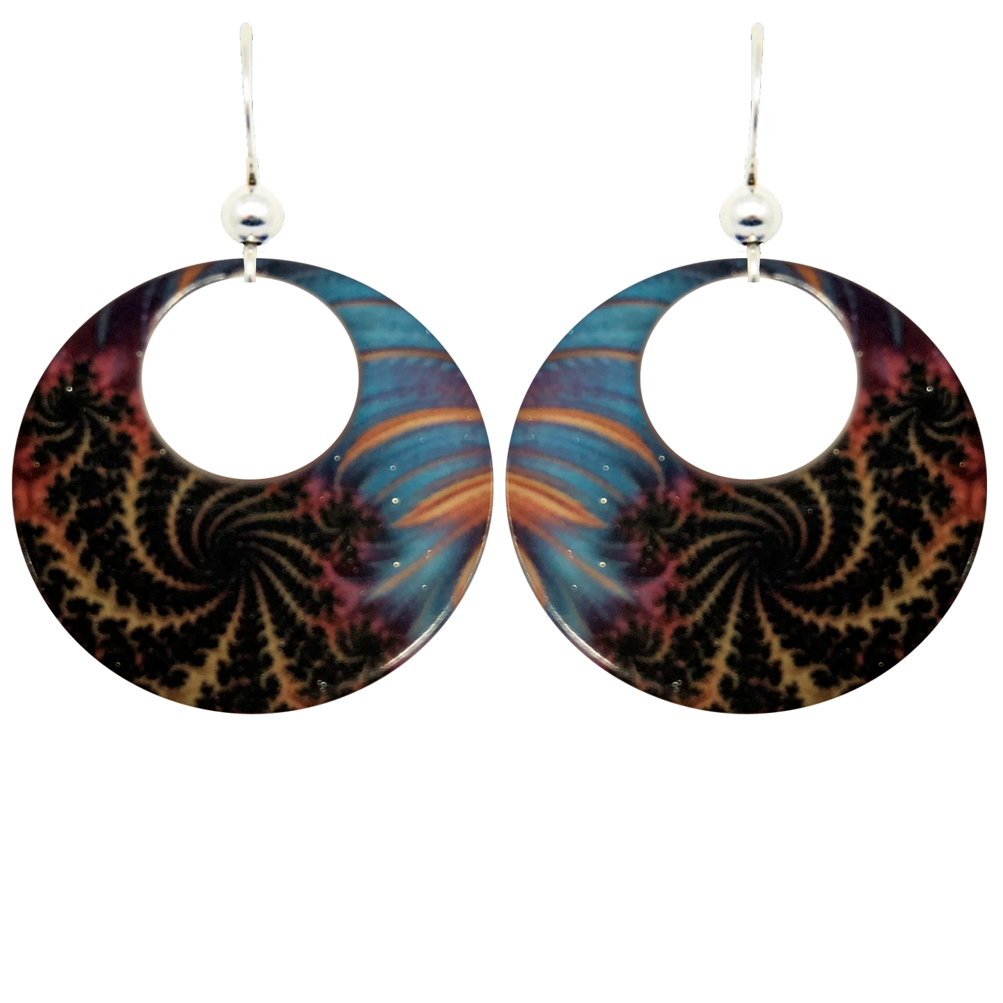 Blue & Black & Gold Swirl Earrings, Sterling Silver earwires, #2528