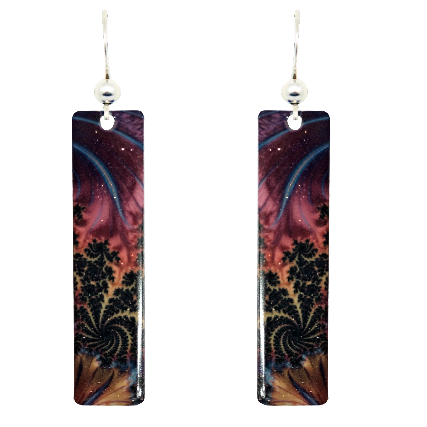 Fuchsia Plume Stainless Steel Earrings, Sterling Silver earwires, #2529