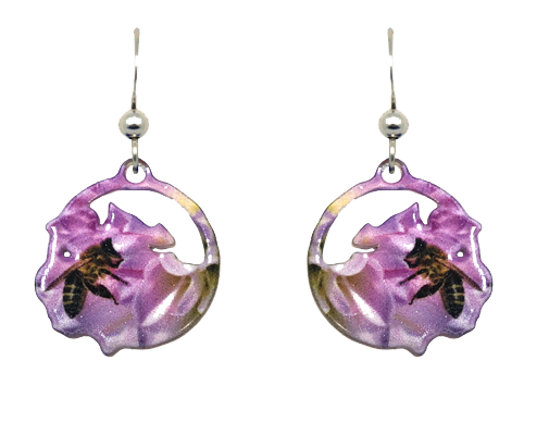 Bee Floral earrings, Stainless Steel, Sterling Silver Earwires, #2535