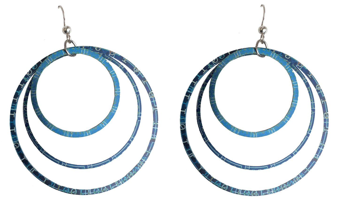 Blue Matrix Hoop Earrings by d'ears, sterling silver earwires
