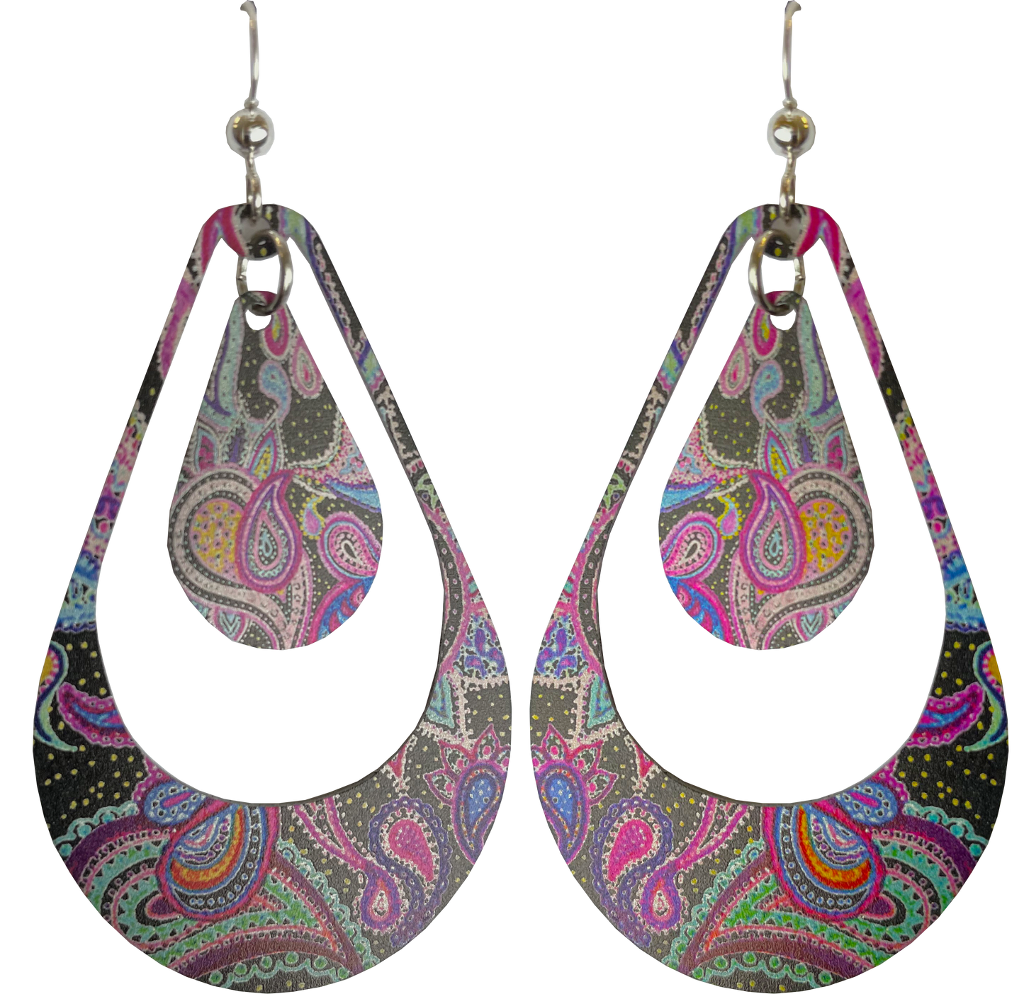 Boho Paisley Double Open Tear Drop Earrings, Stainles Steel, Sterling Silver Earwires, Item# 2635