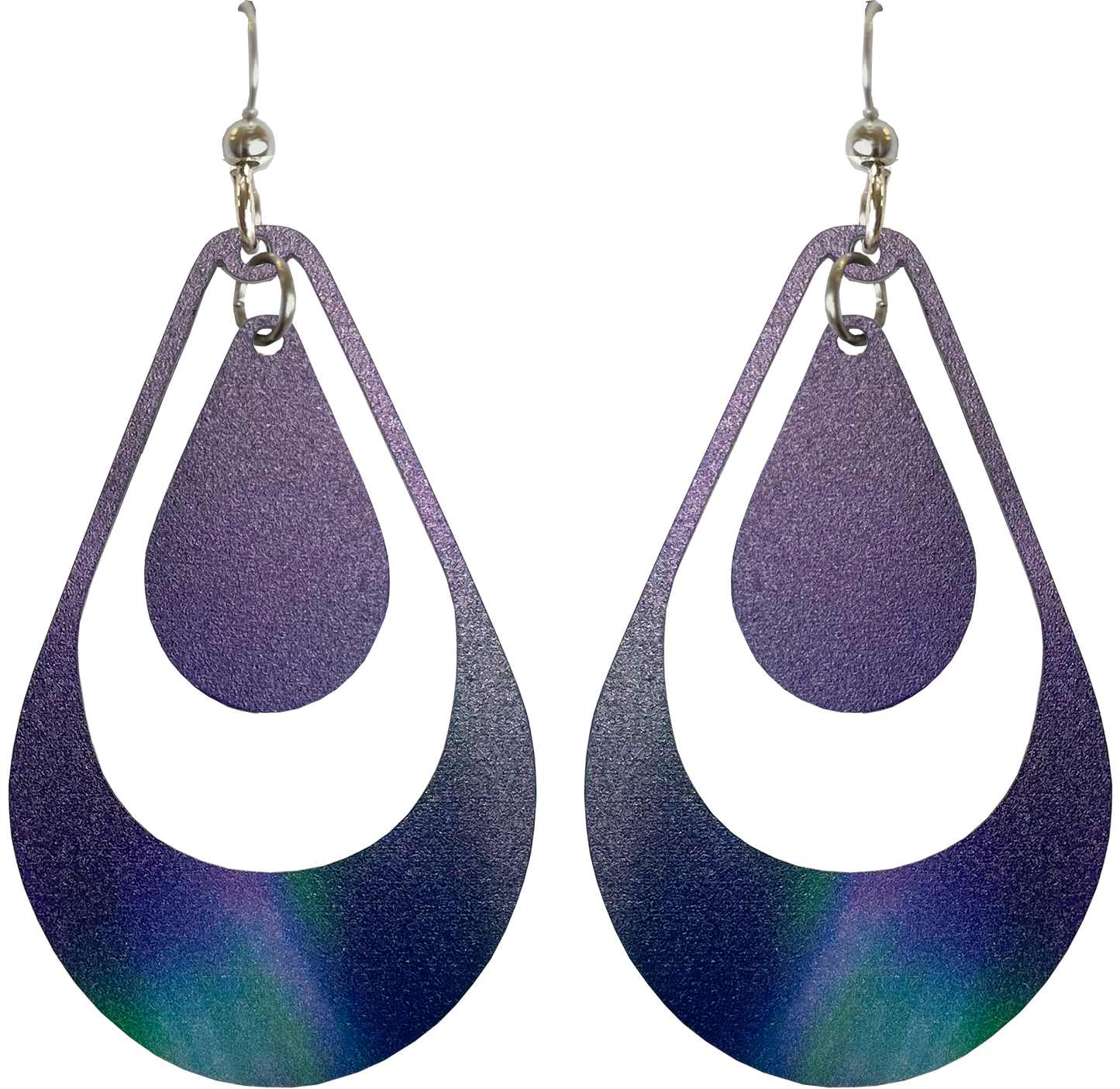Large Fire & Ice Aurora, Double Open Tear Drop Earrings #2639