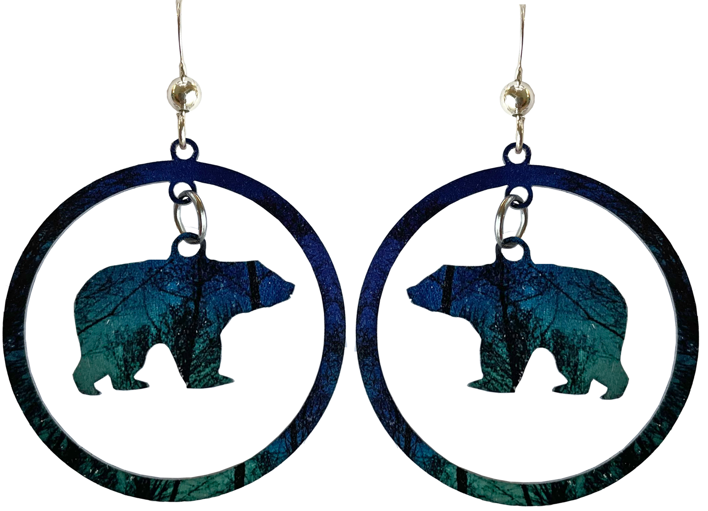 medium hoop aurora earrings with bear, #2640