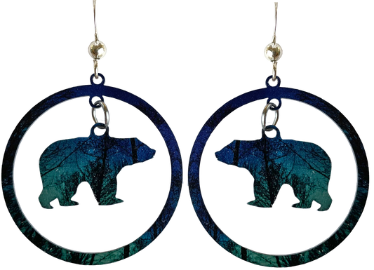 medium hoop aurora earrings with bear, #2640