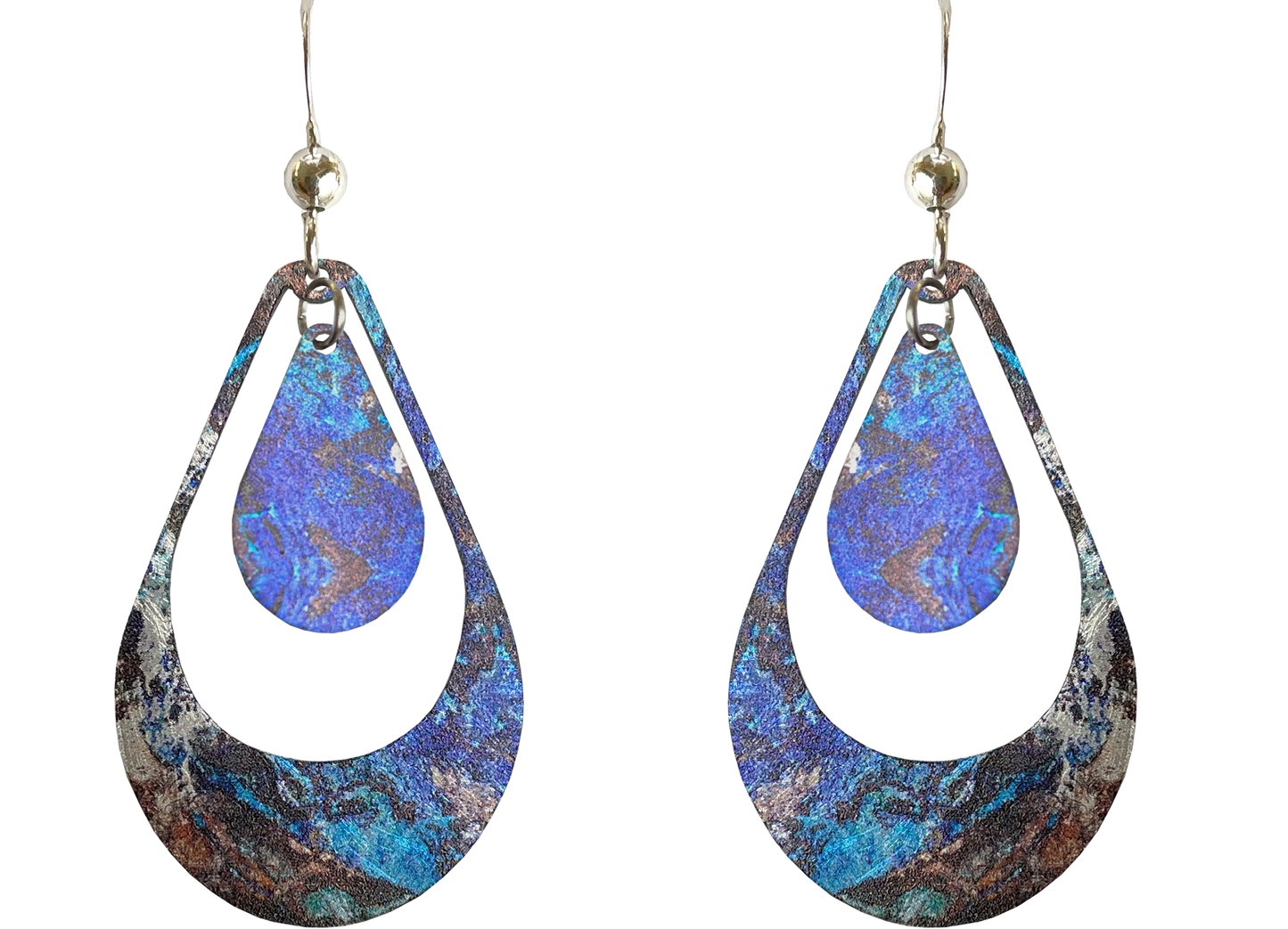 Malachite Double Open Tear Drop Earrings, Stainless Steel, Sterling Silver Earwires