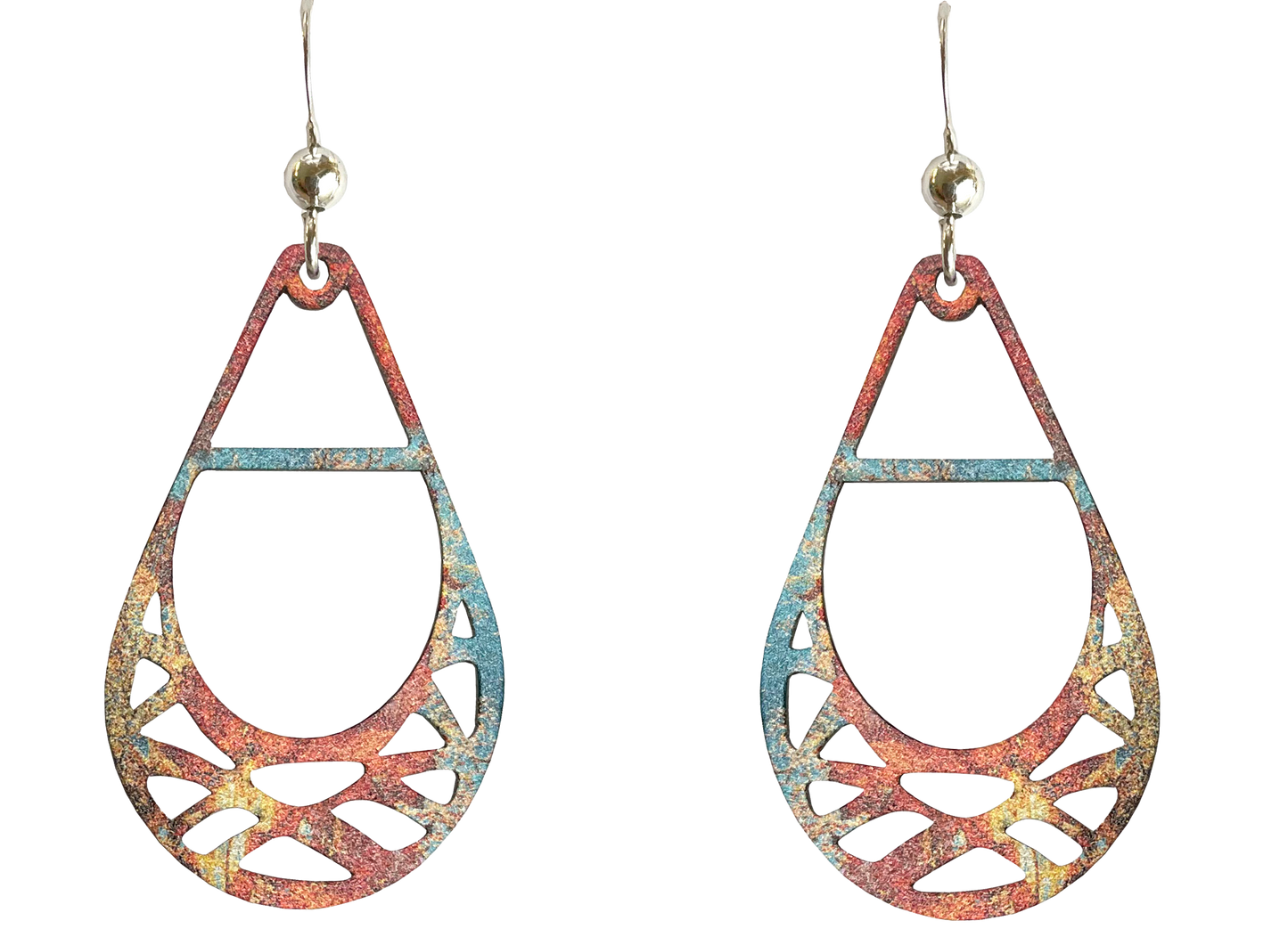 Medium Patina Rust Basket Earrings, Stainles Steel, Sterling Silver Earwires, Item# 2652