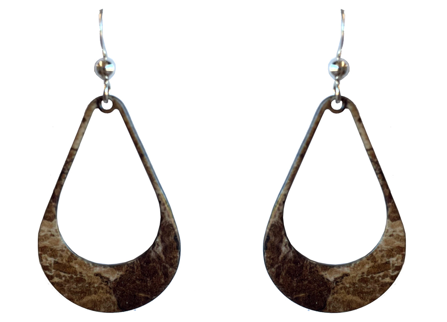Brown Marble open Tear Drop Earrings, Stainles Steel, Sterling Silver Earwires, Item# 2652