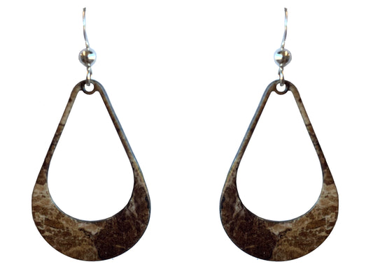 Brown Marble open Tear Drop Earrings, Stainles Steel, Sterling Silver Earwires, Item# 2652