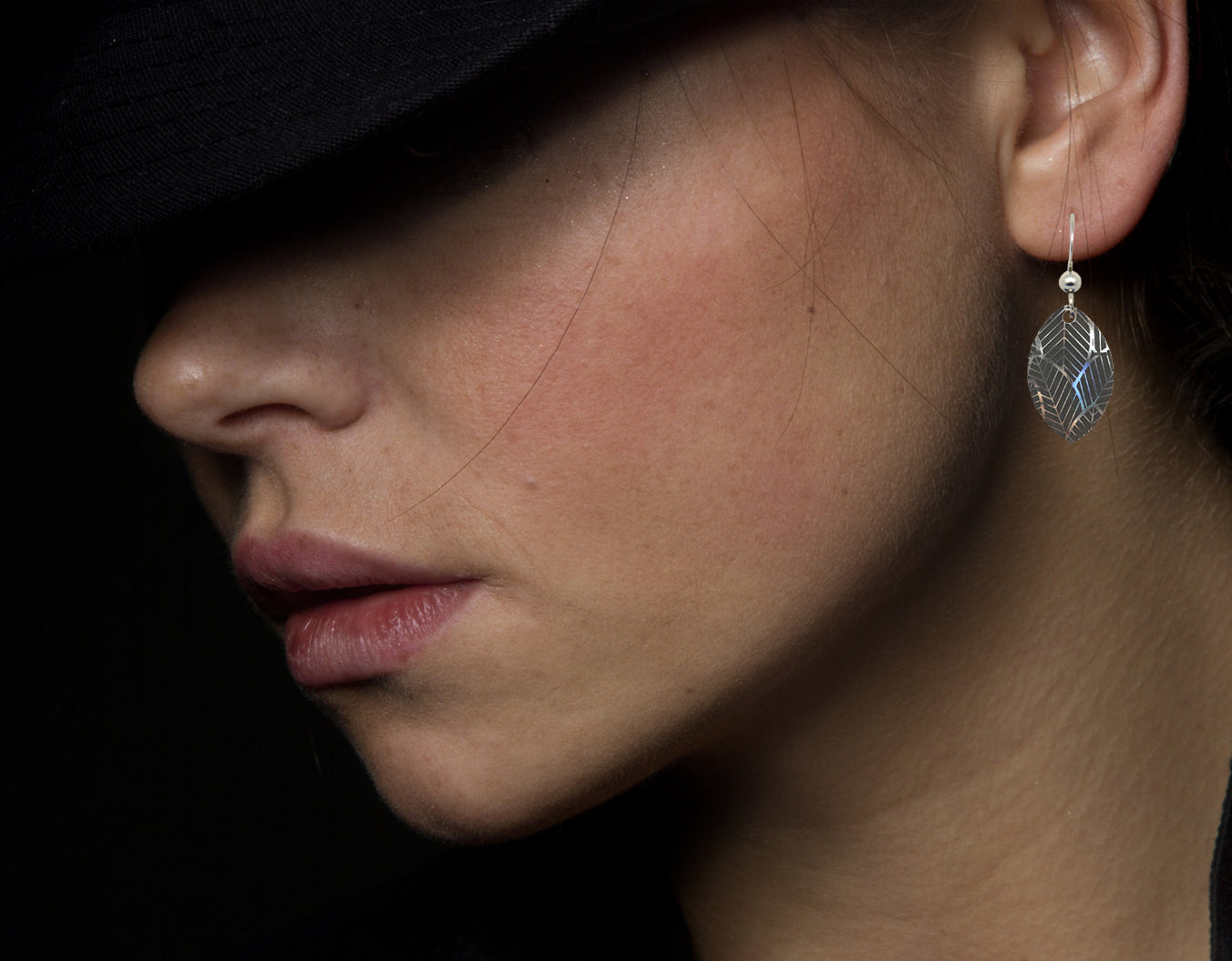 Leaf earrings, engraved silver plated brass, sterling silver earwires, d'ears