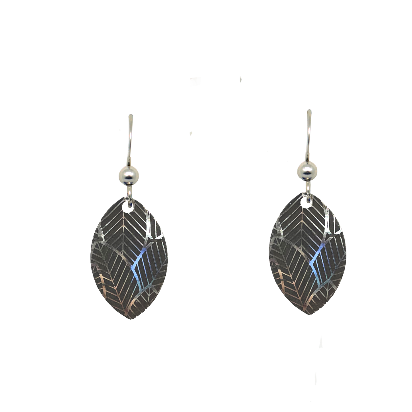 Leaf earrings, engraved silver plated brass, sterling silver earwires, d'ears