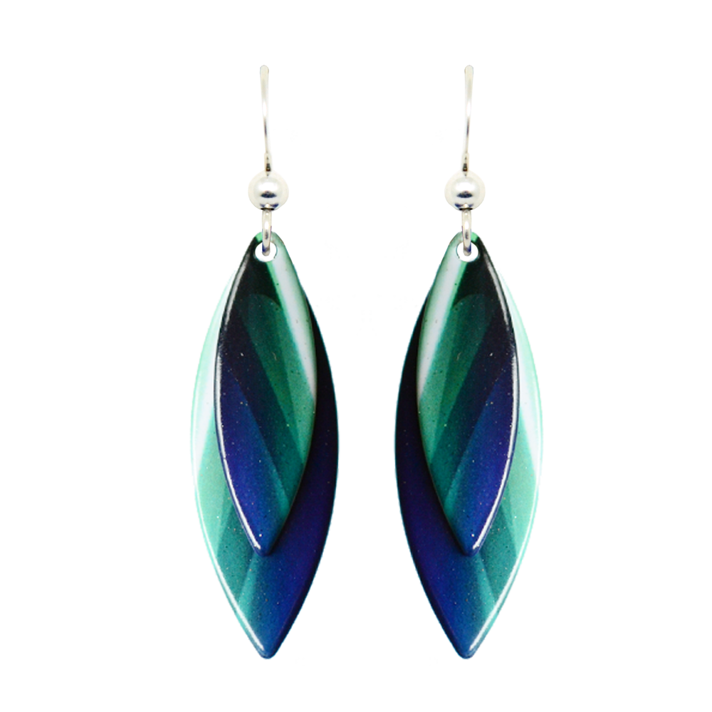 Blue Green Twirl Earrings, Sterling Silver Earwires, Item# 3006