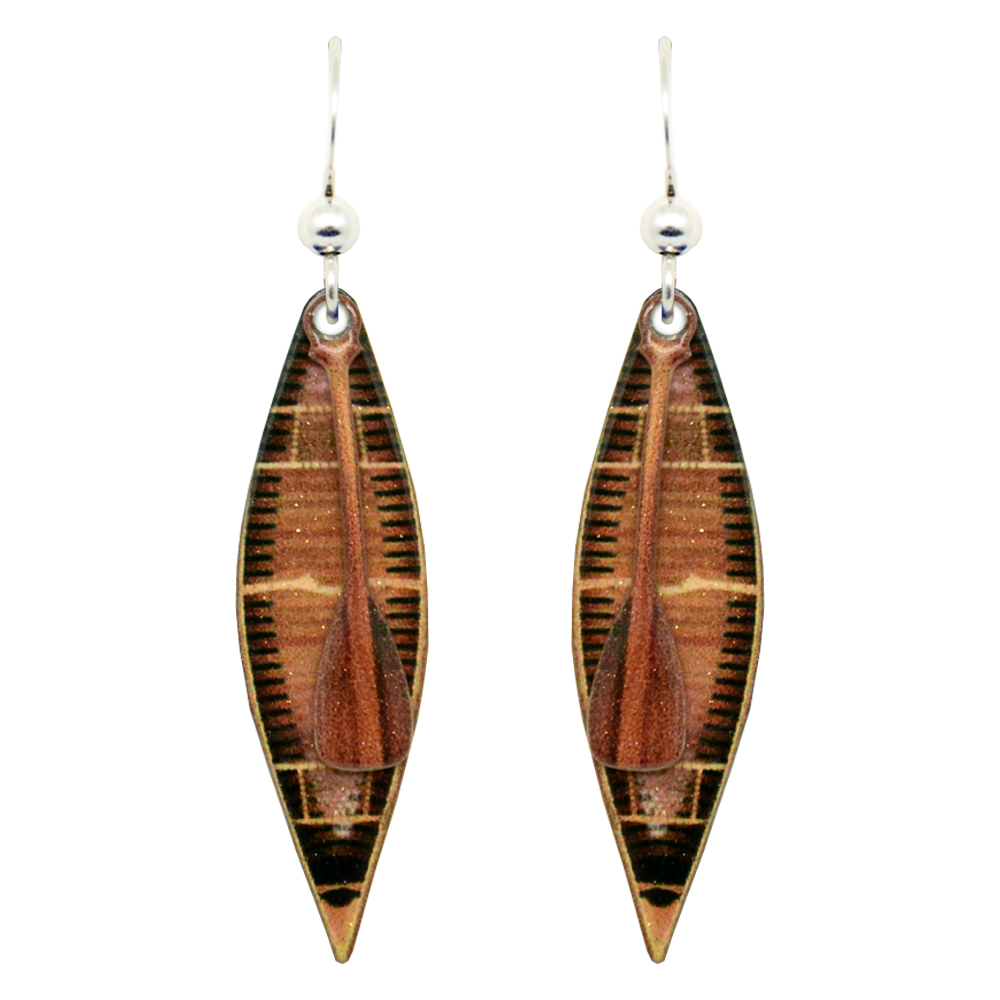 Canoe with Paddle Earrings, sterling silver French hooks, Item# 3060