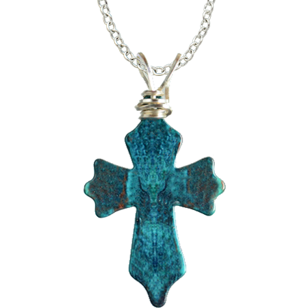 Aqua Stone Cross Necklace, Item# 4098X