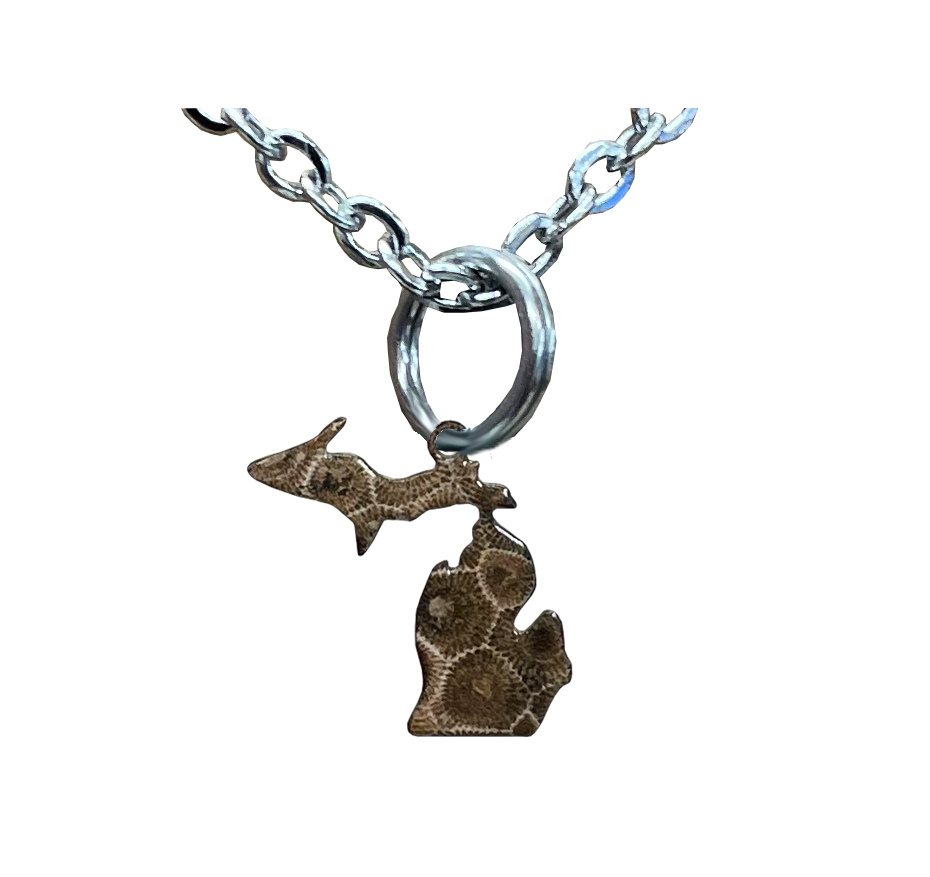 MI, State, Petoskey Stone Small Necklace #4680X