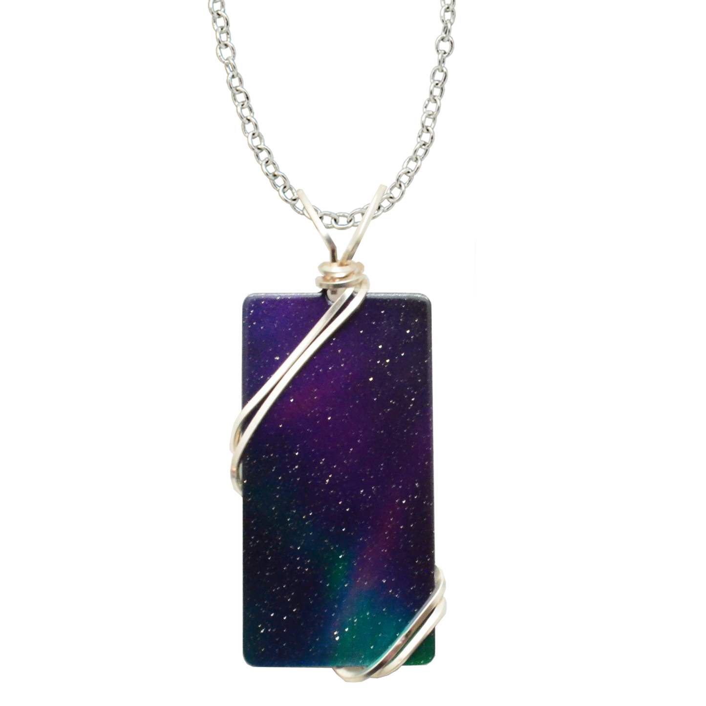 Fire & Ice Necklace, 1.5" pendant with silver-plated wiring