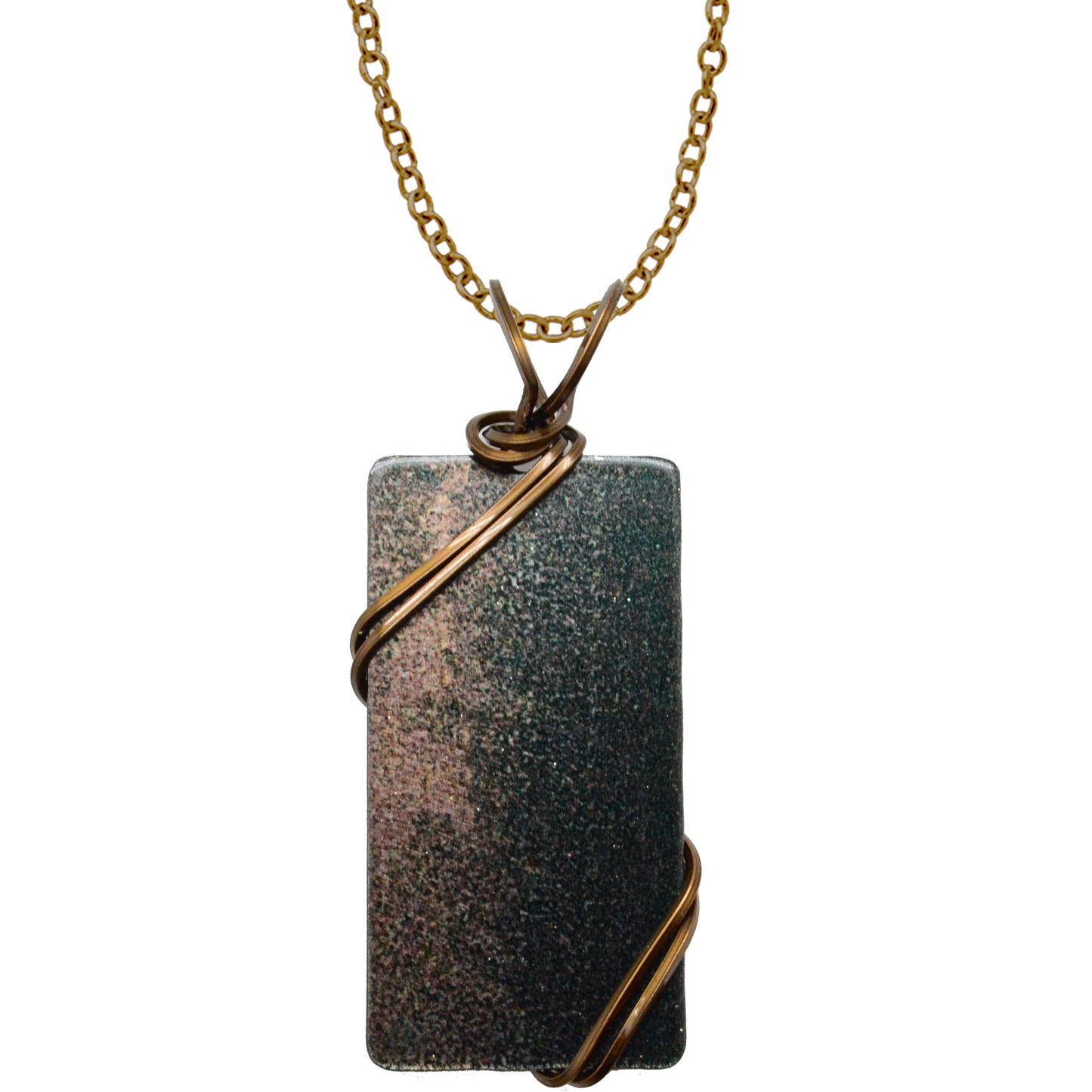 Antique Bronze Rectangler Necklace, 1.5" long with bronze finish wiring, Item# 4715X