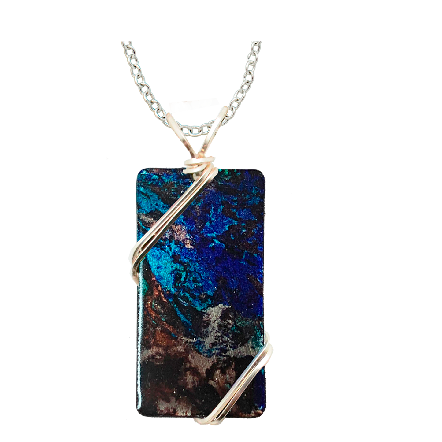 Azurite Necklace, 1.5" pendant with silver-plated wiring, Item# 4716X