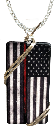 US Flag Red Line Fireman wired necklace, #4797X