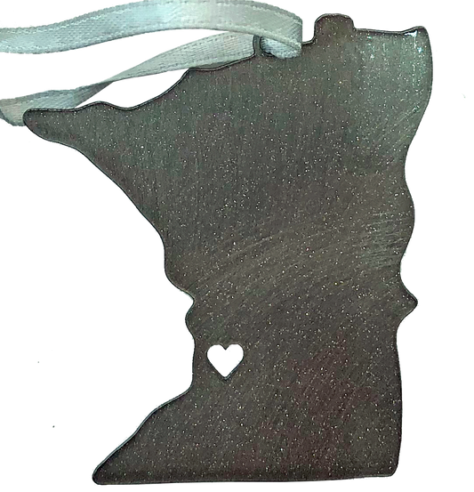 MN Stainless with heart cutout, 2 1/2 inch ornament