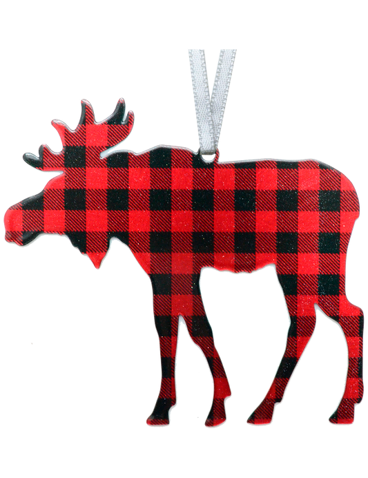 Lumberjack Plaid Christmas Moose 4 inch ornament