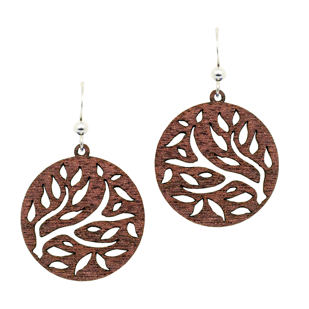 Branch & Leaves Wood Earrings,