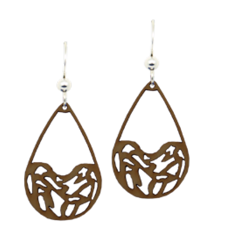 Open Textured Oval Wood Earrings, Sterling Silver Earwires, Sustainably Sourced Wood